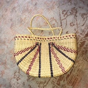 Straw Tote Purple and Pink Accents